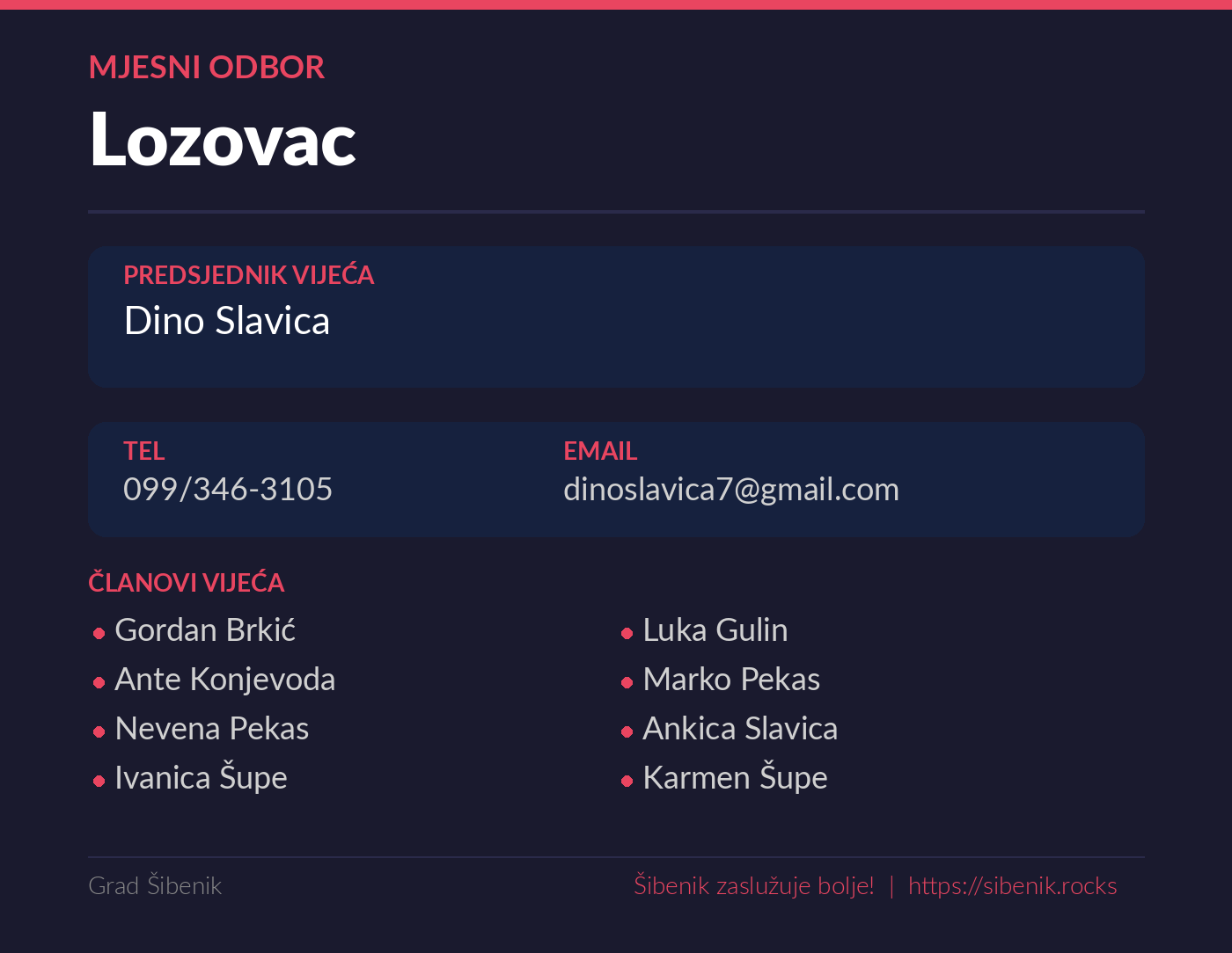 Vijeće Mjesnog odbora Lozovac sa službene stranice Grada Šibenika