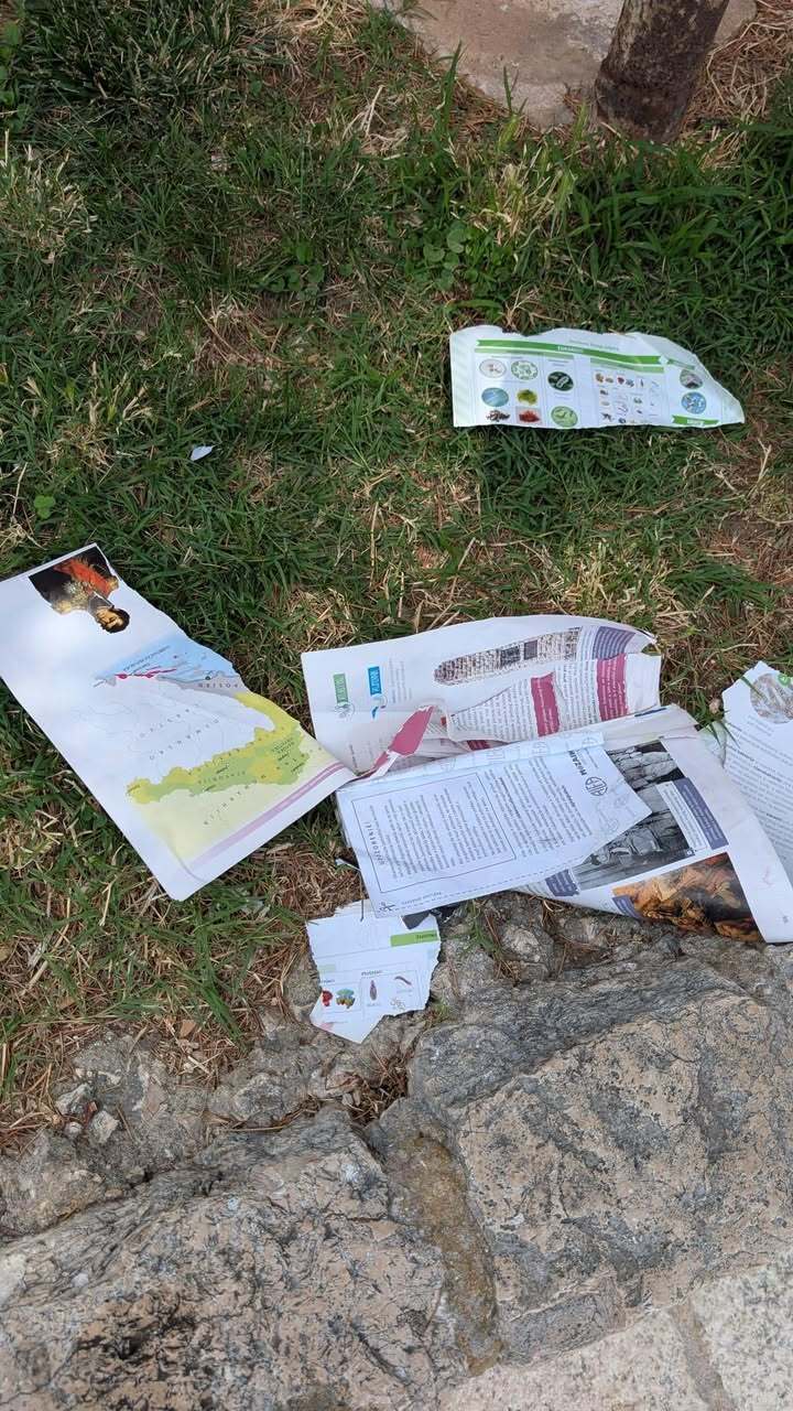 Poderane stranice školskih knjiga razbacane po ulici