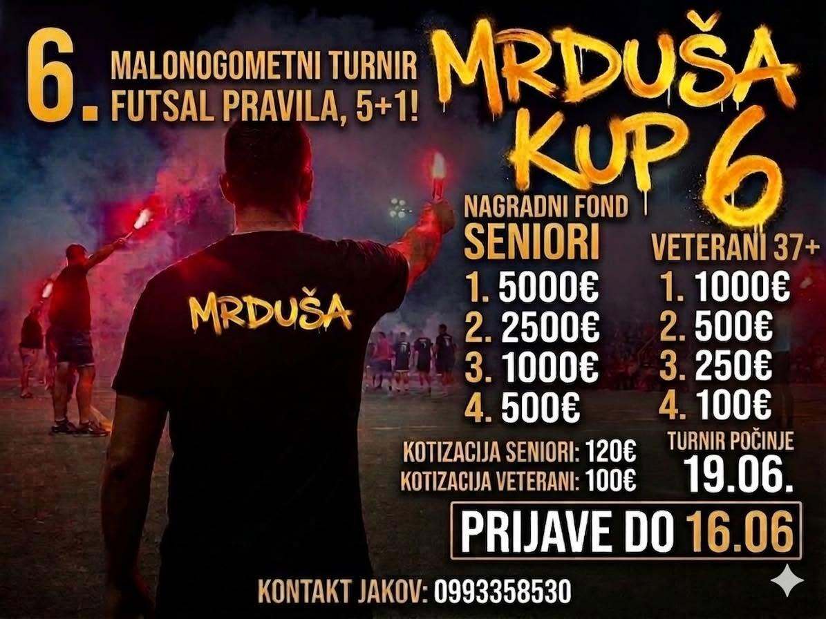 Plakat šestog Mrduša kupa s rasporedom nagrada i datumima