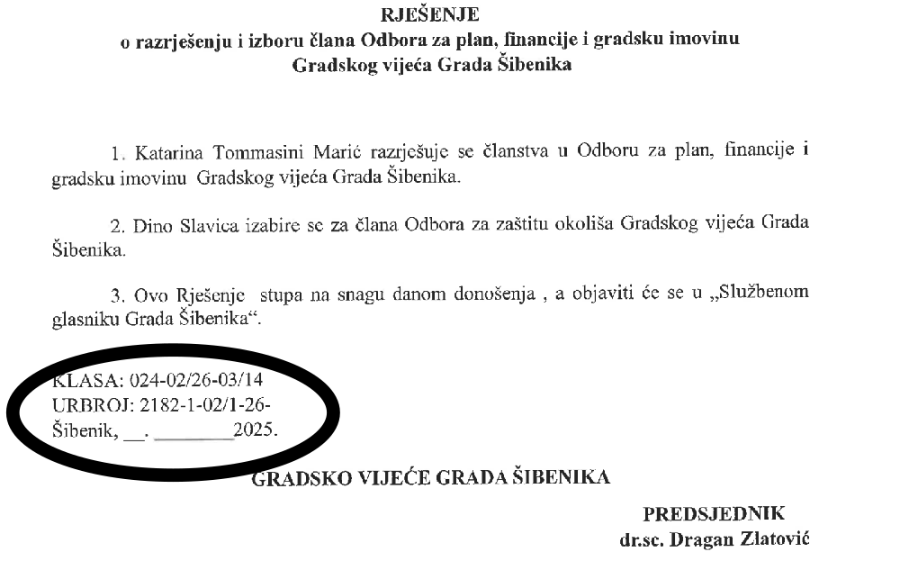 Prijedlog rješenja o Odboru za plan, financije i gradsku imovinu s krivim odborom i datumom 2025.