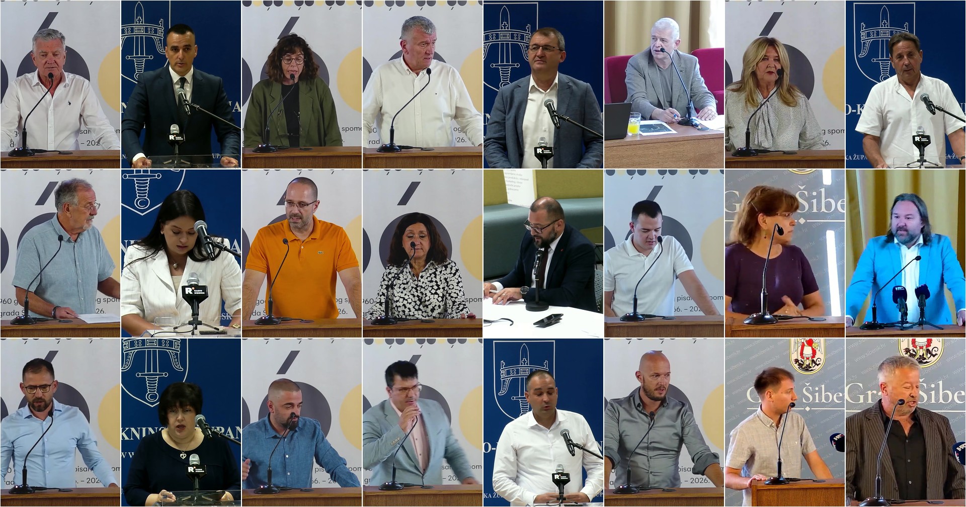 Govornici sa sjednica Gradskog vijeća Šibenika i Županijske skupštine, 24 kadra iz snimaka