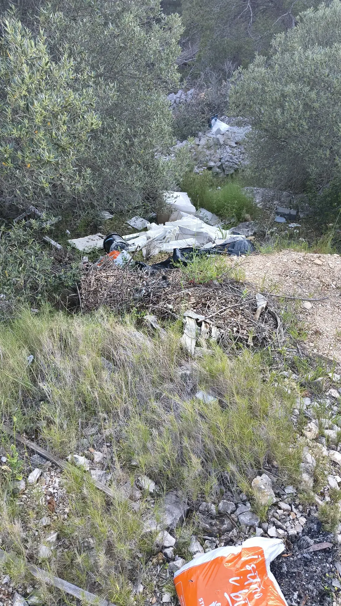 Hrpa otpada s vrećama u jarku uz pristupni put